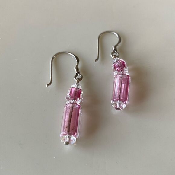 Pink crystal beaded SS earrings - Picture 1 of 2